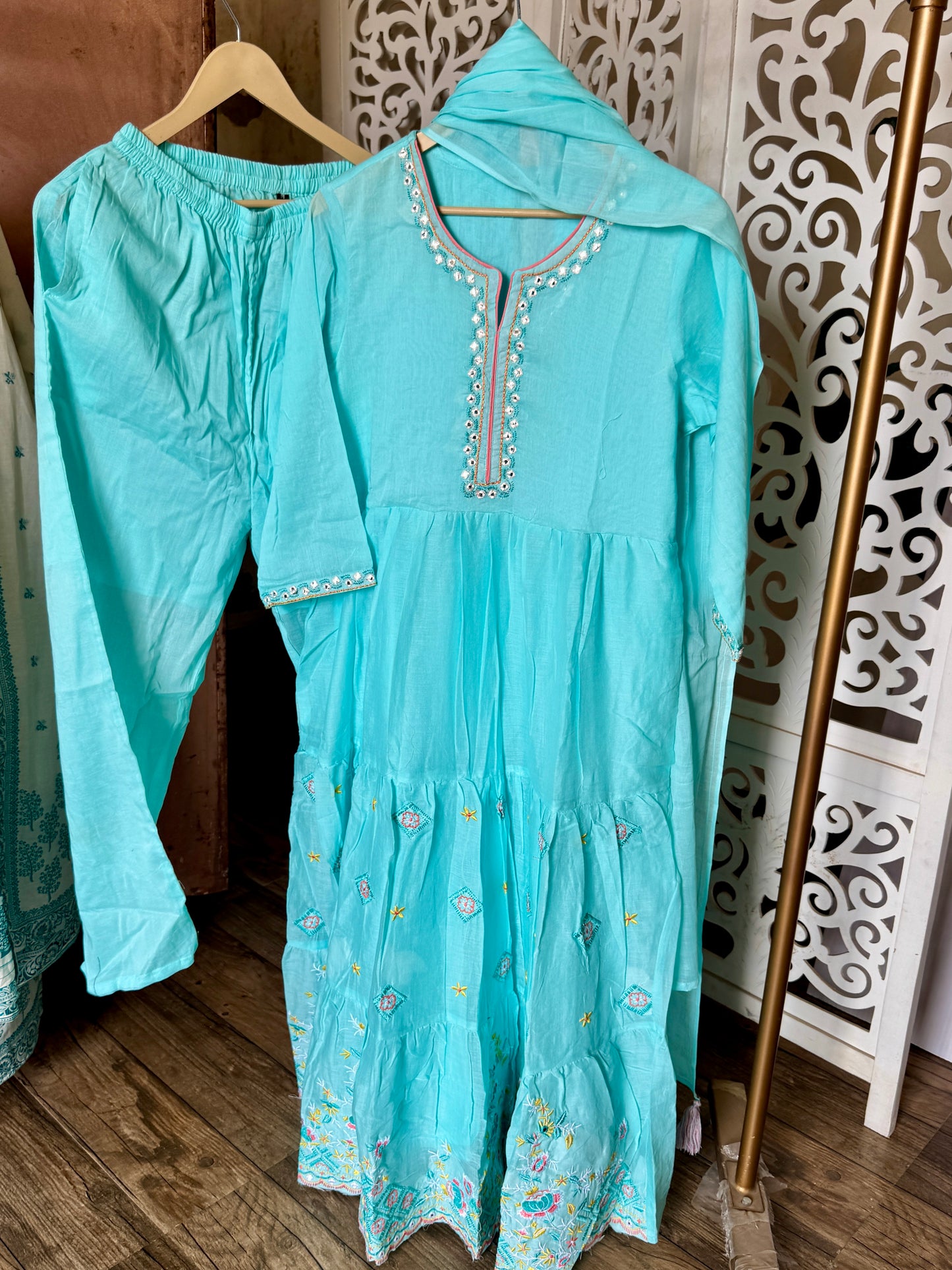 Turquoise Frock Suit Set