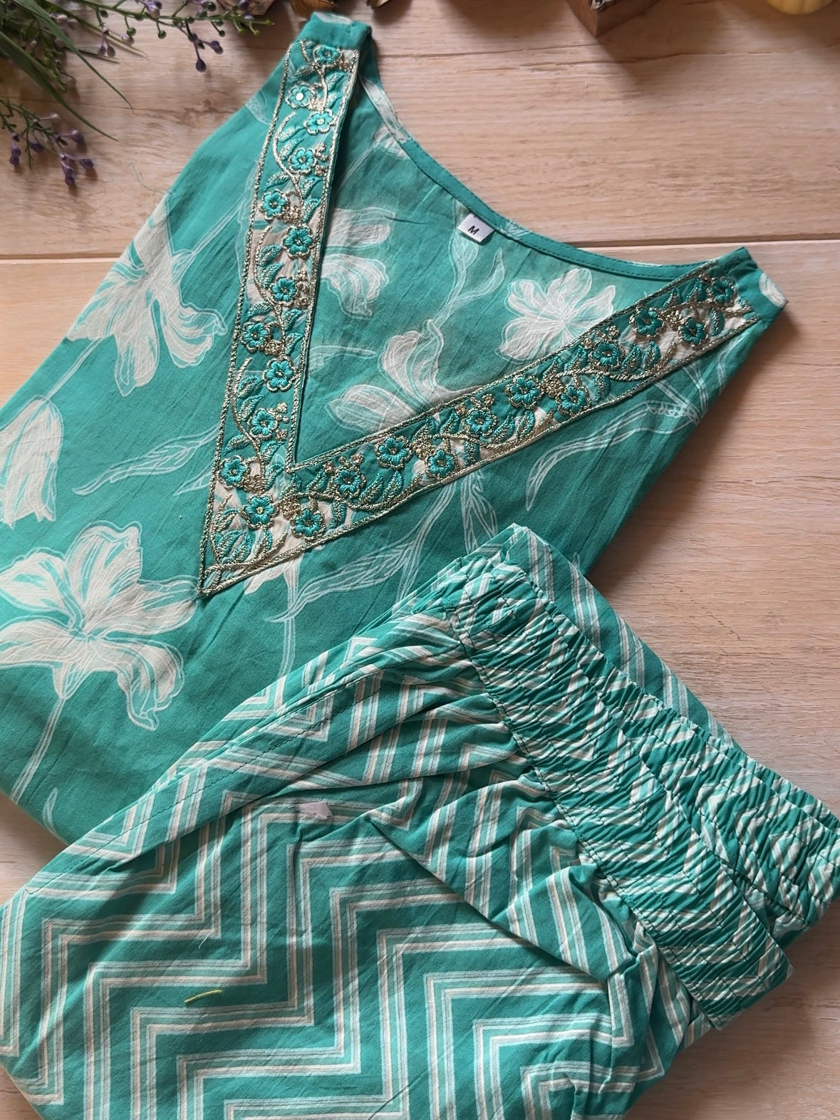 Turquoise Phool Suit Set