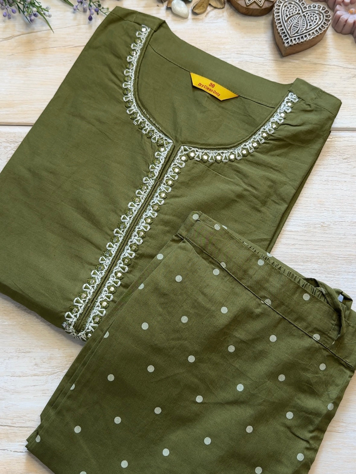 Beige Olive Suit Set