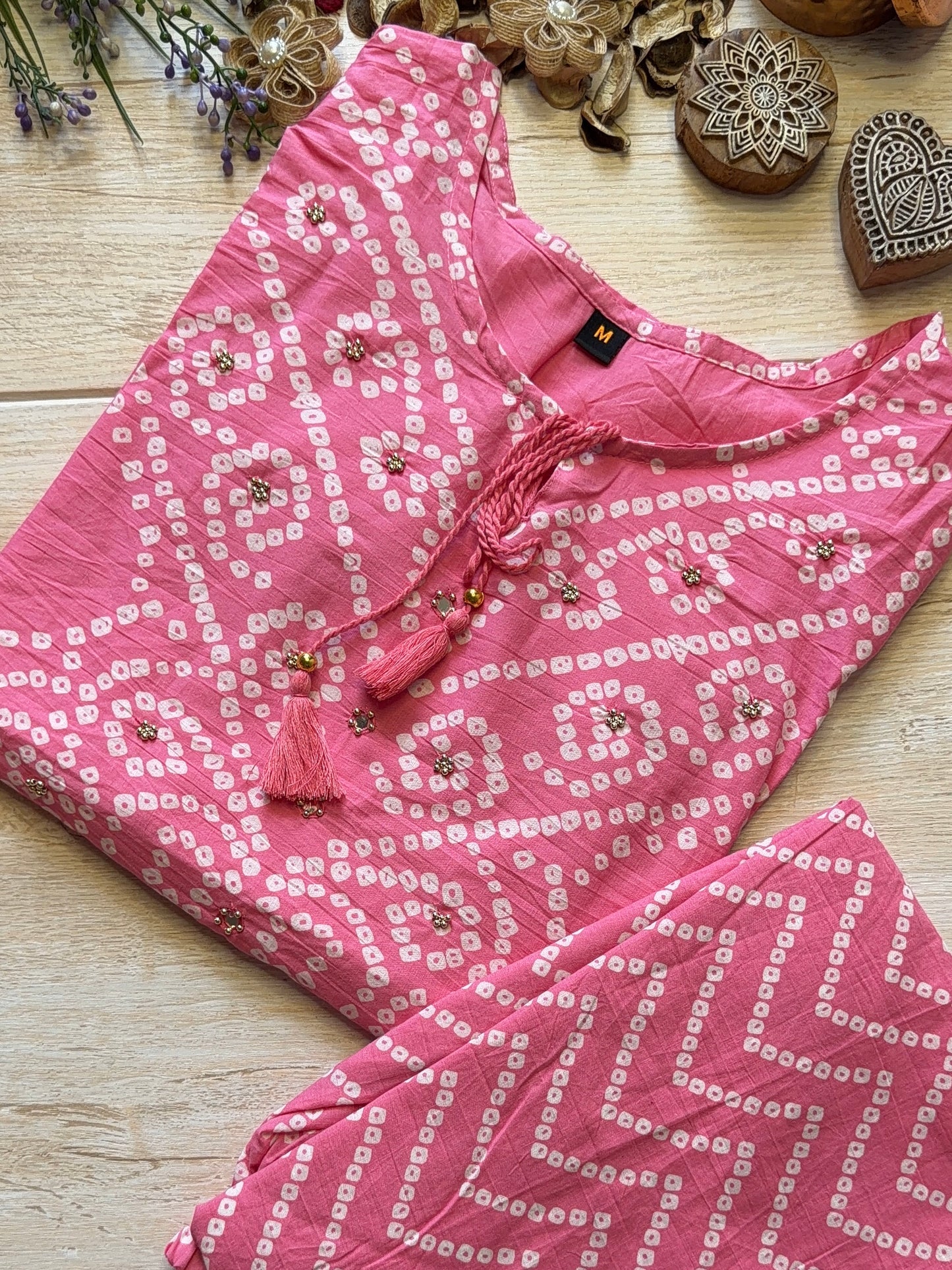 Ruhani Pastel Pink Bandhej Suit Set