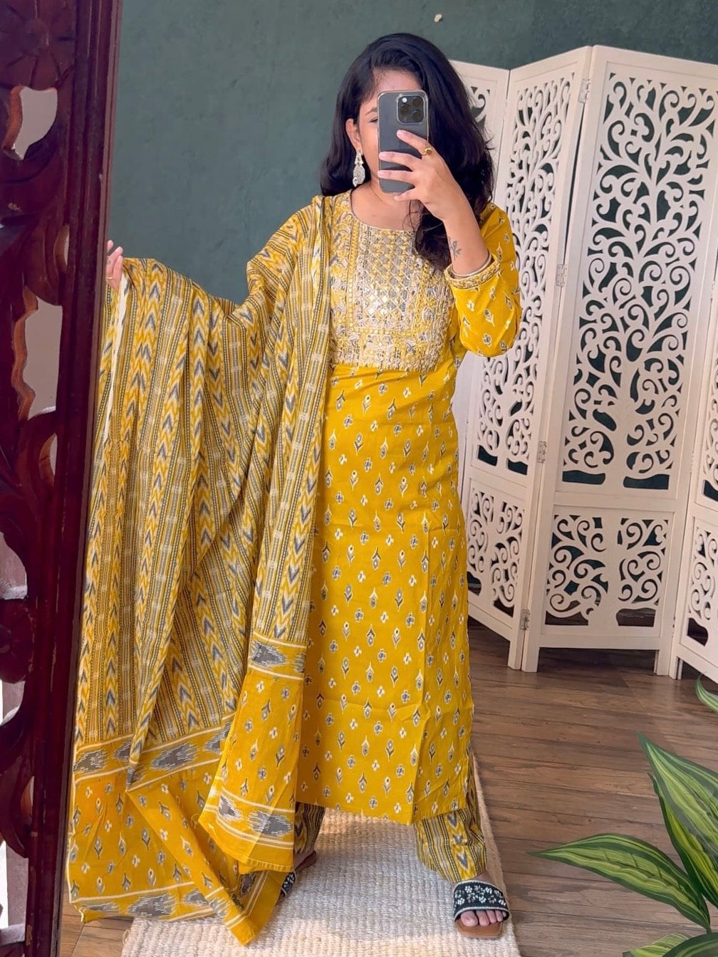 Mustard Ikkat Suit Set