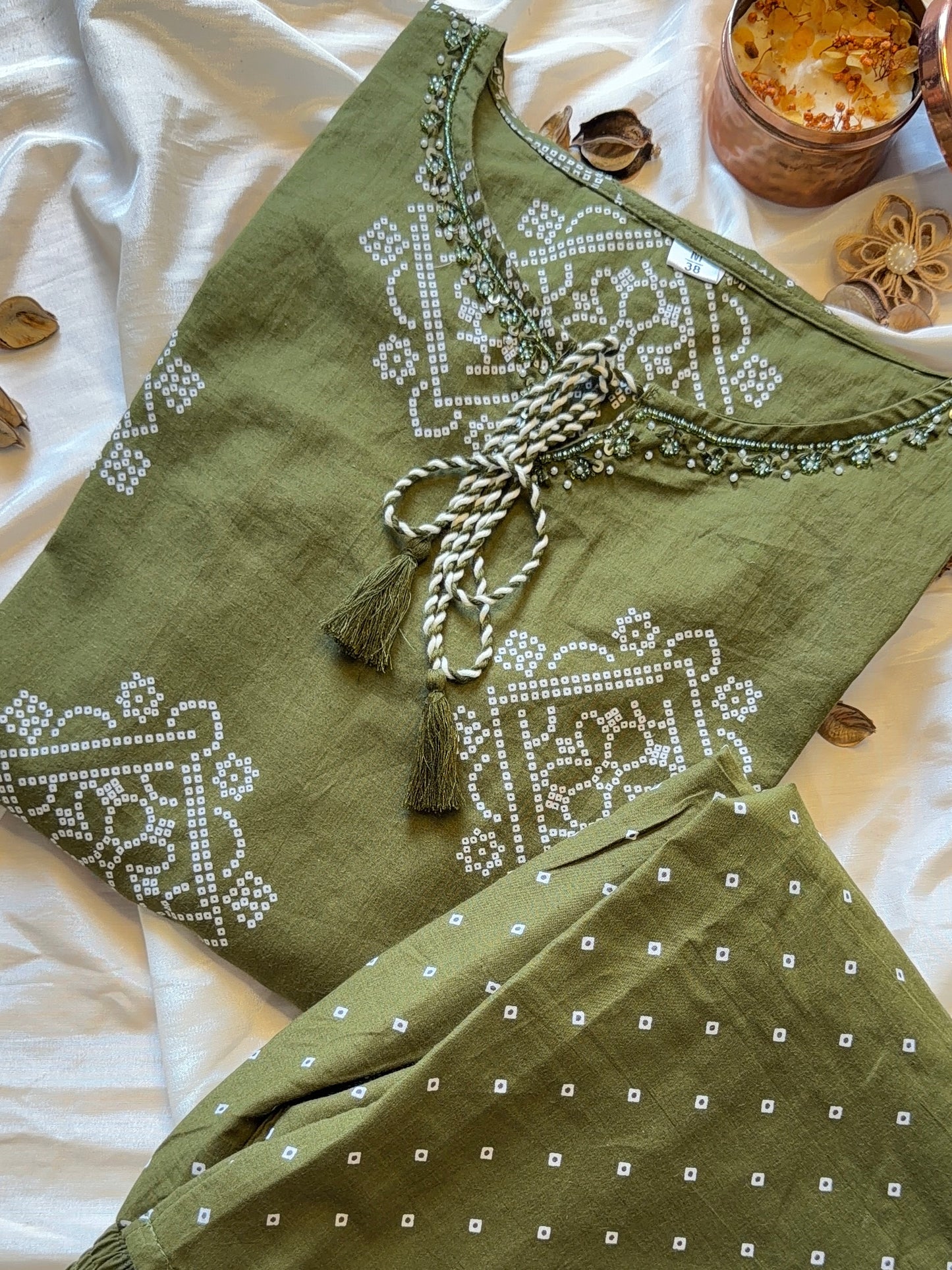 Olive Bandhani Suit Set