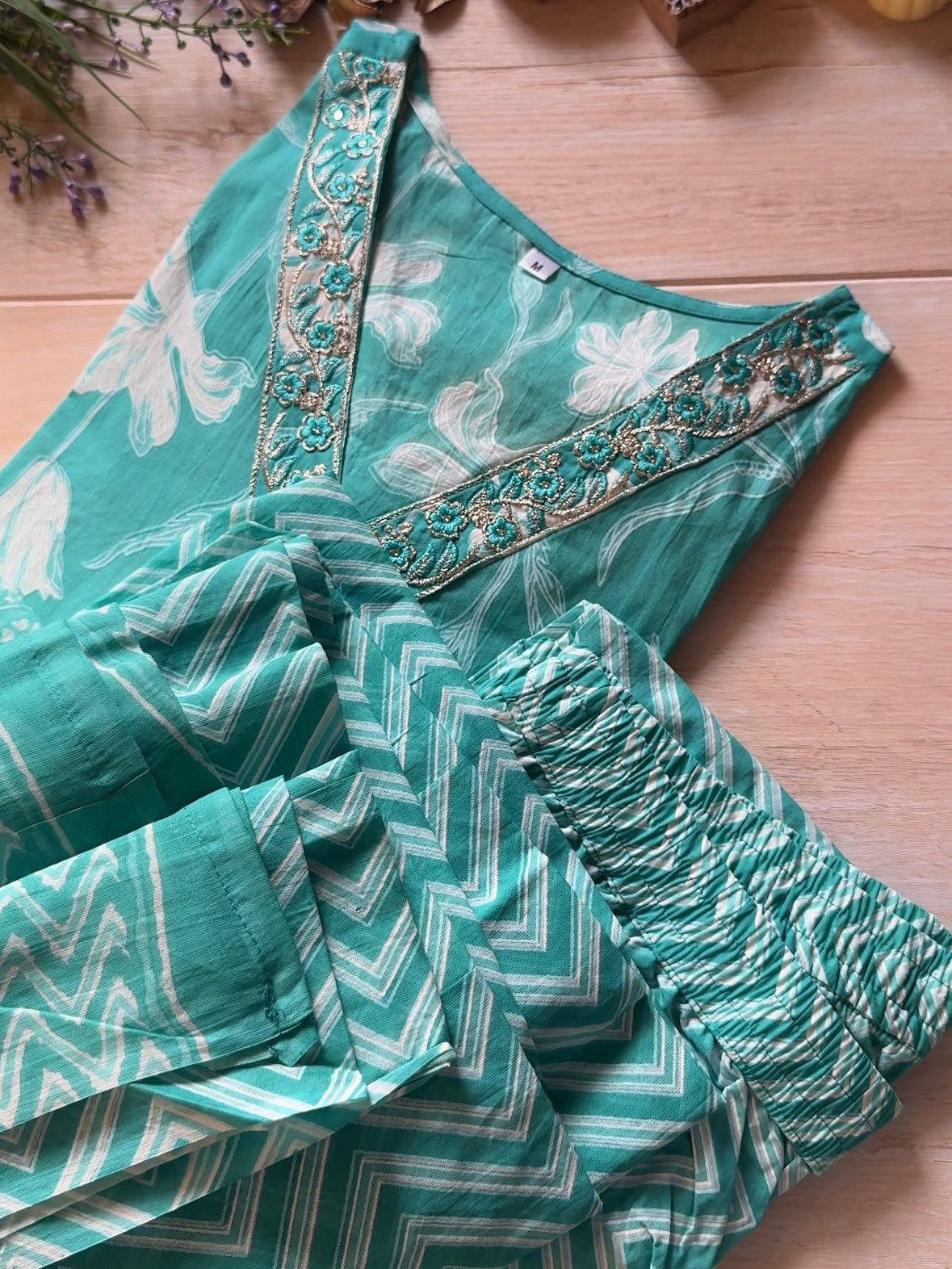 Turquoise Phool Suit Set