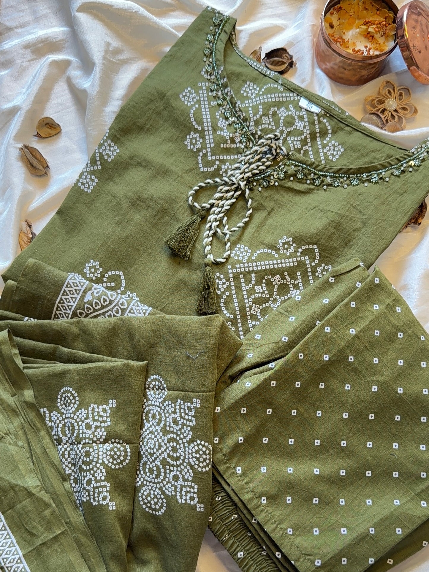 Olive Bandhani Suit Set