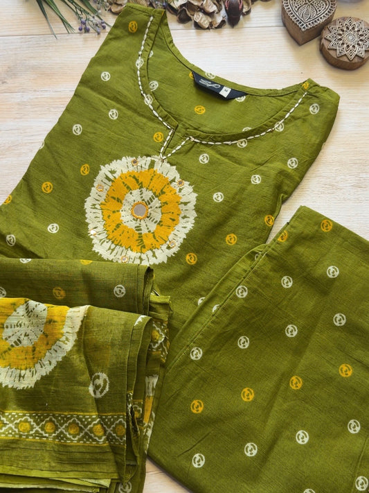 Heeya Olive Bandhani Suit Set