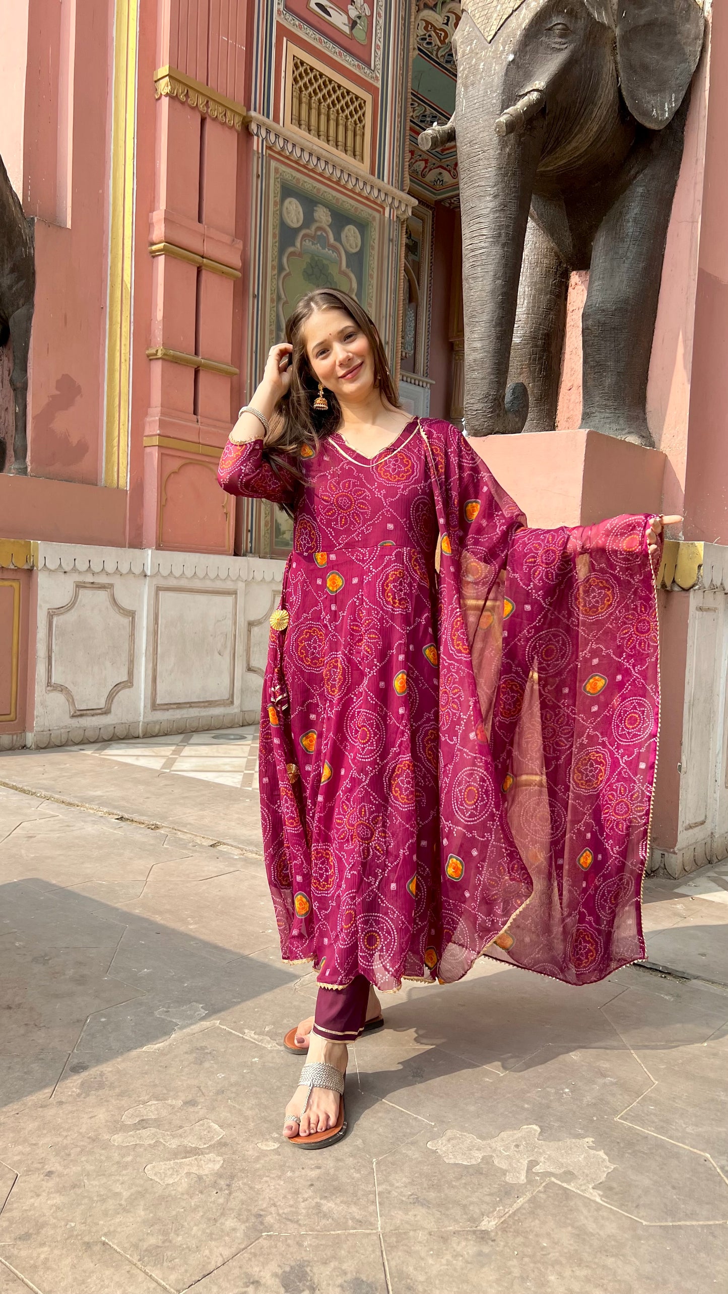 Plum Bandhani Suit Set