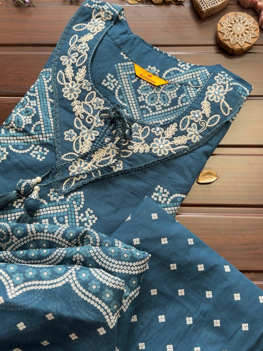 Teal Bandhani Suit Set