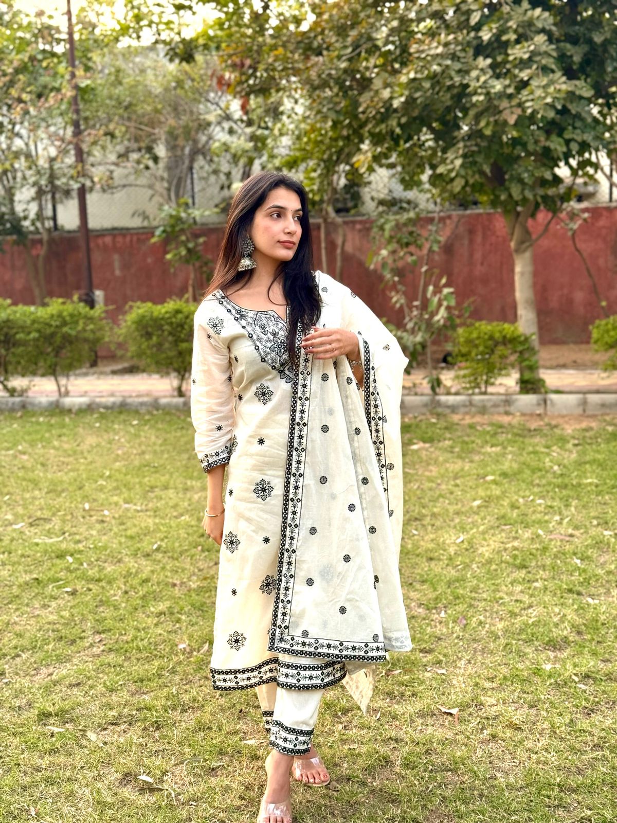 Embroidery White Suit Set