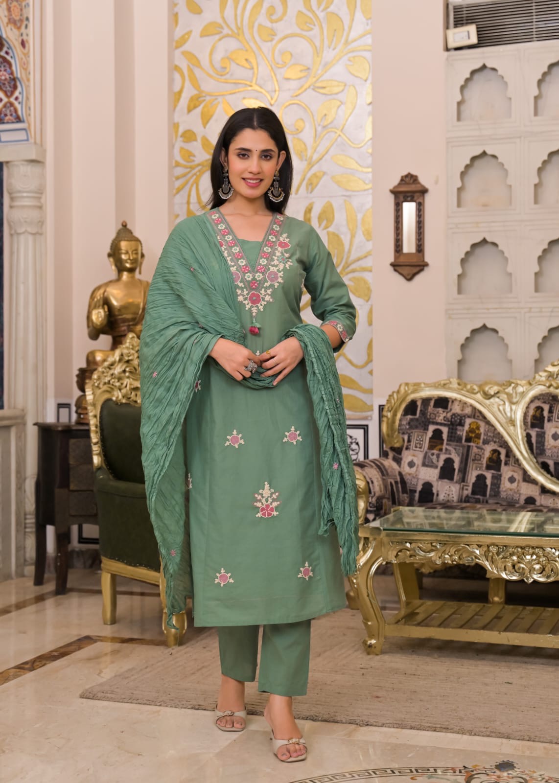 Ishani Sage Green Suit Set