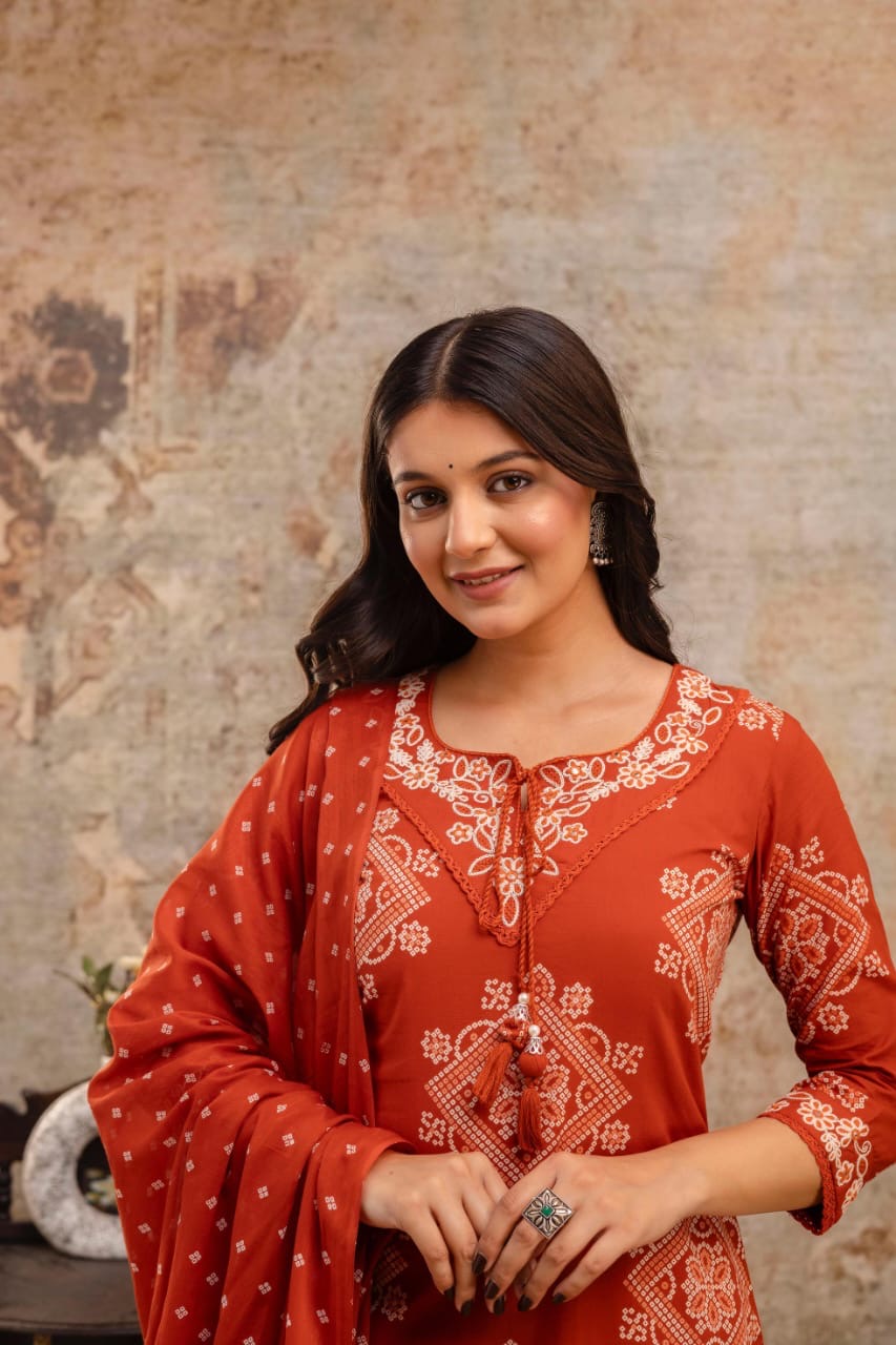 Caramel Bandhani Suit Set