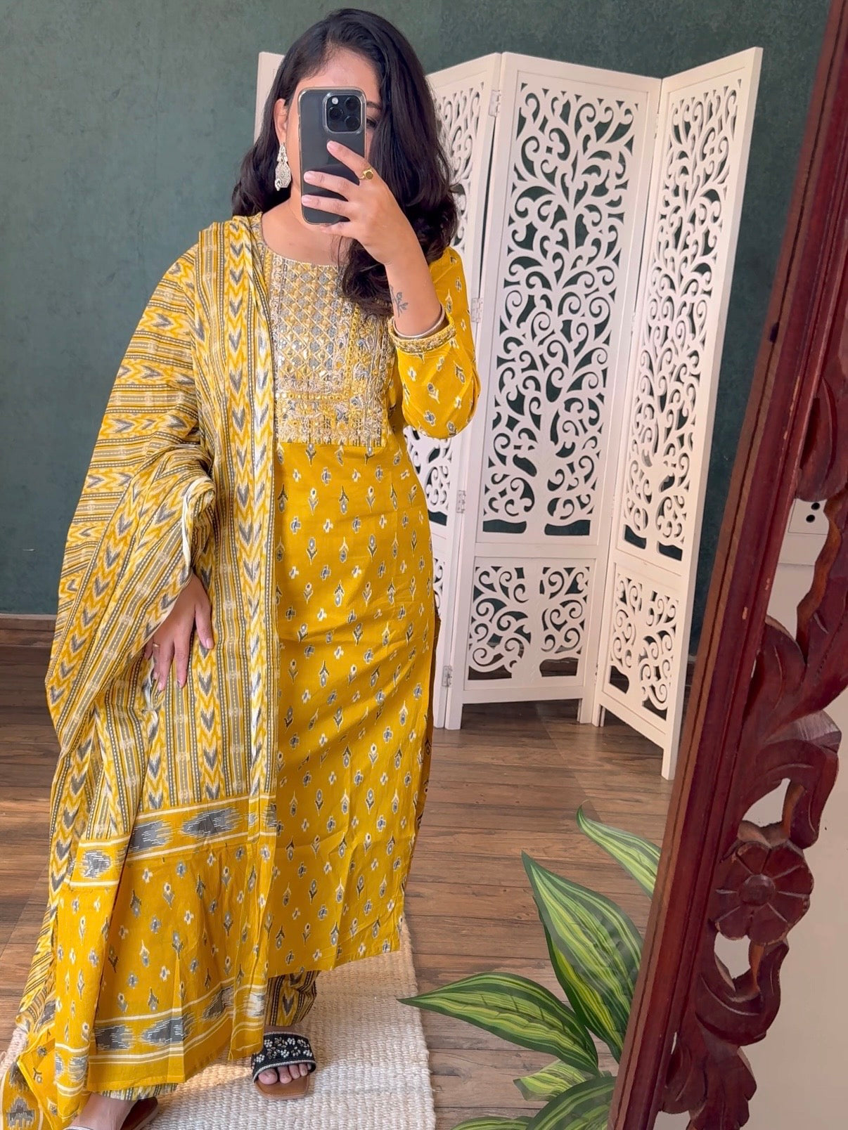 Mustard Ikkat Suit Set