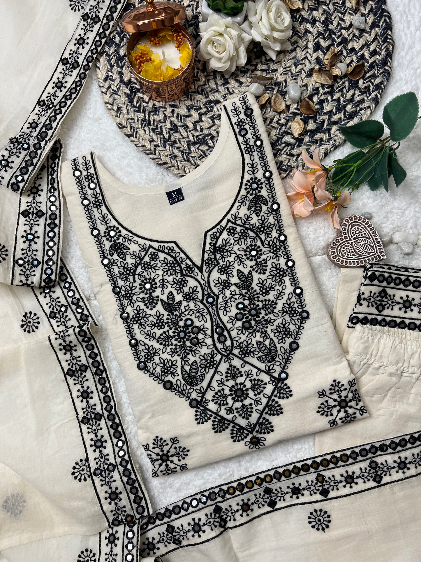 Embroidery White Suit Set