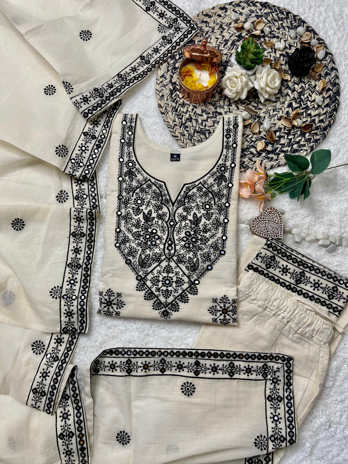 Embroidery White Suit Set