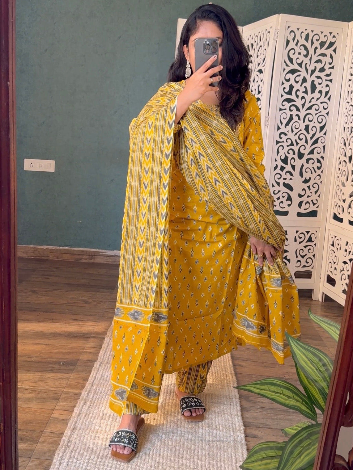 Mustard Ikkat Suit Set