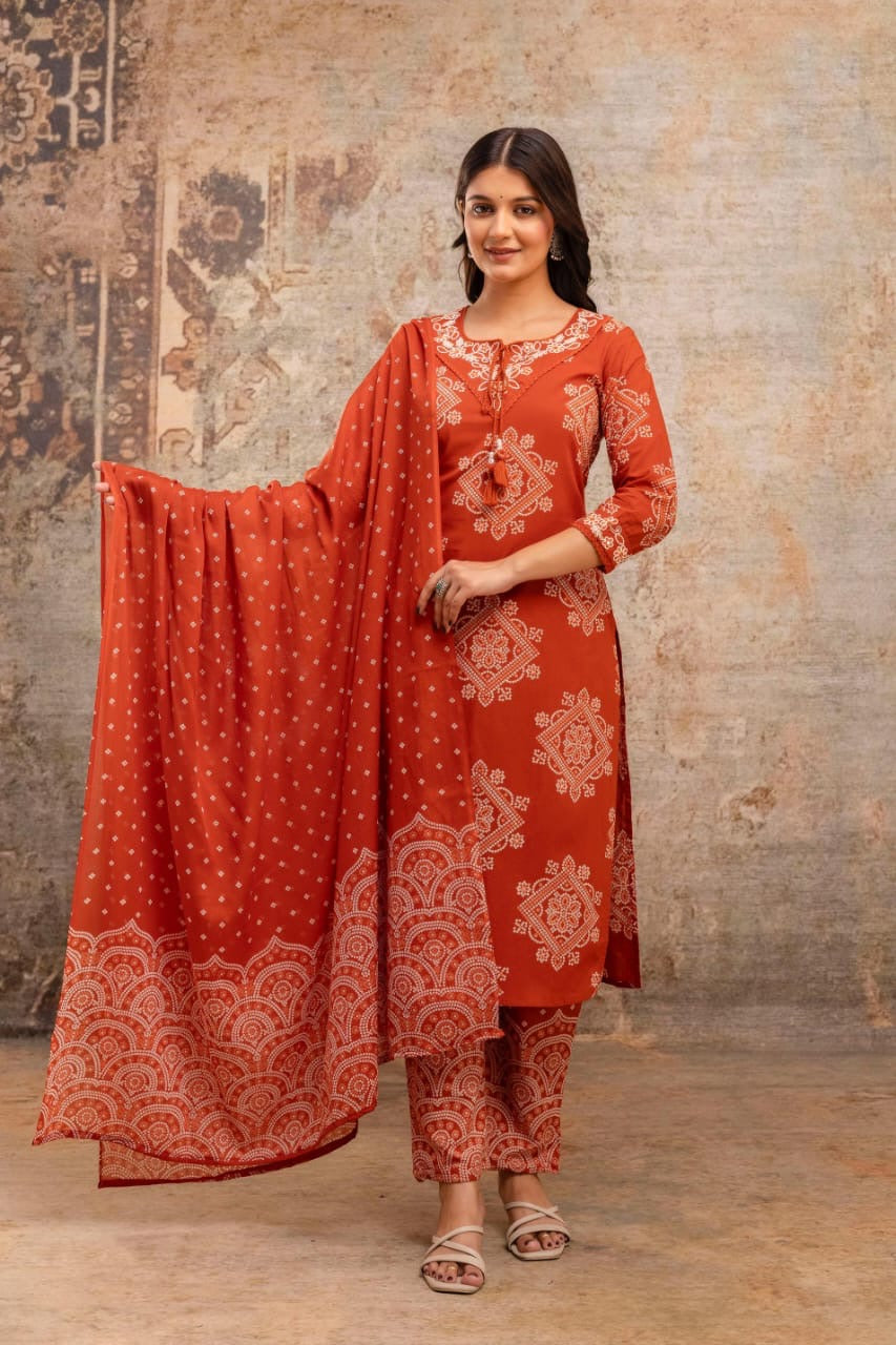 Caramel Bandhani Suit Set