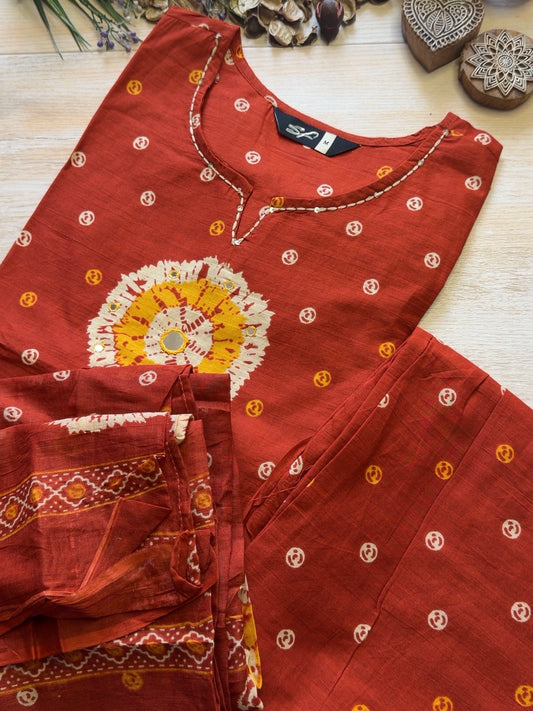 Heeya Rust Bandhani Suit Set