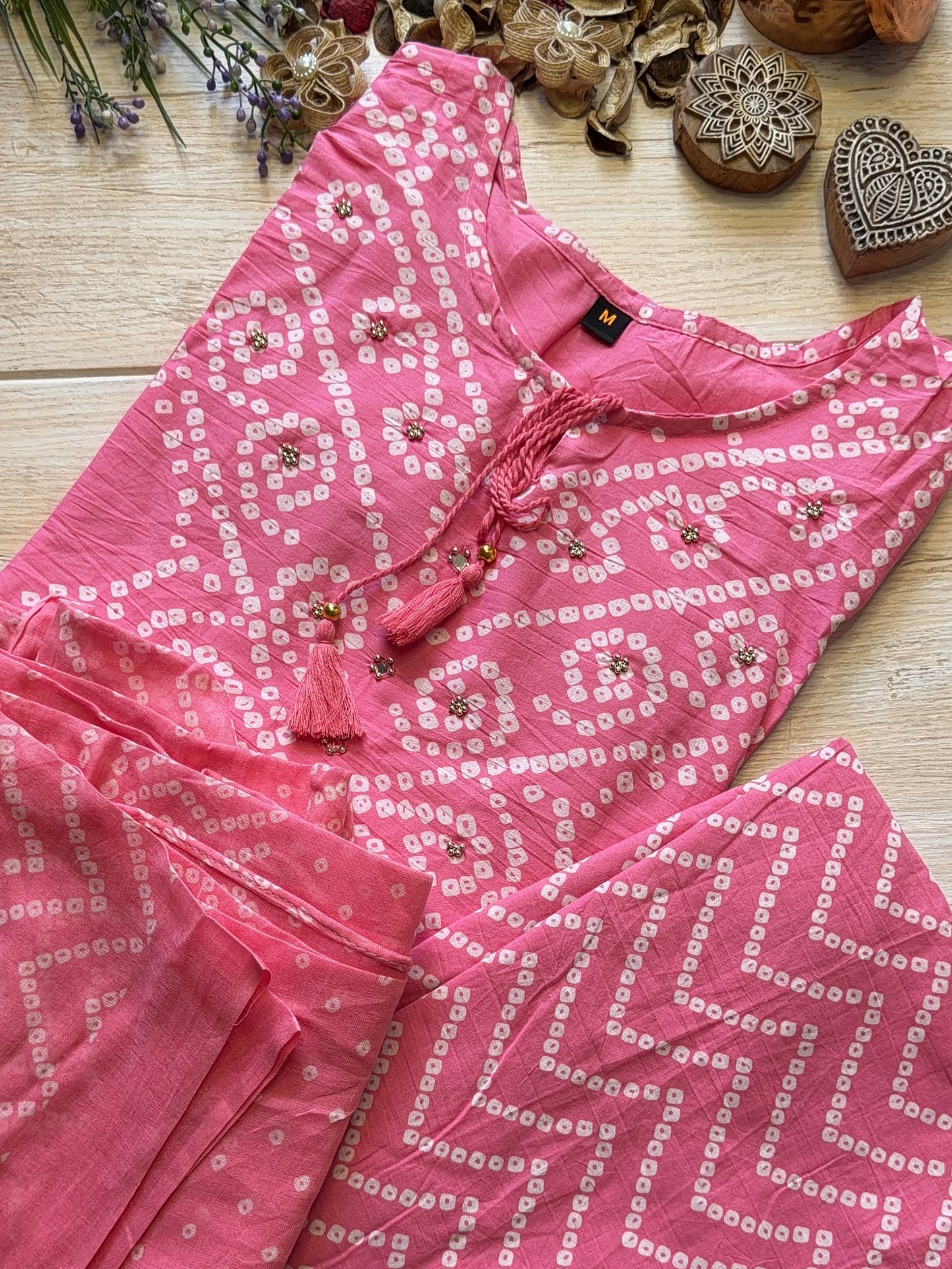 Ruhani Pastel Pink Bandhej Suit Set