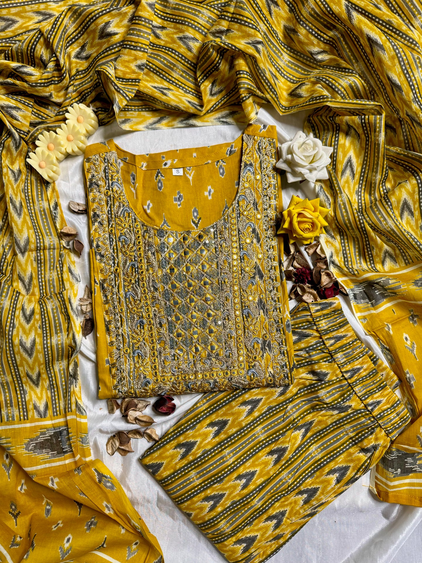 Mustard Ikkat Suit Set
