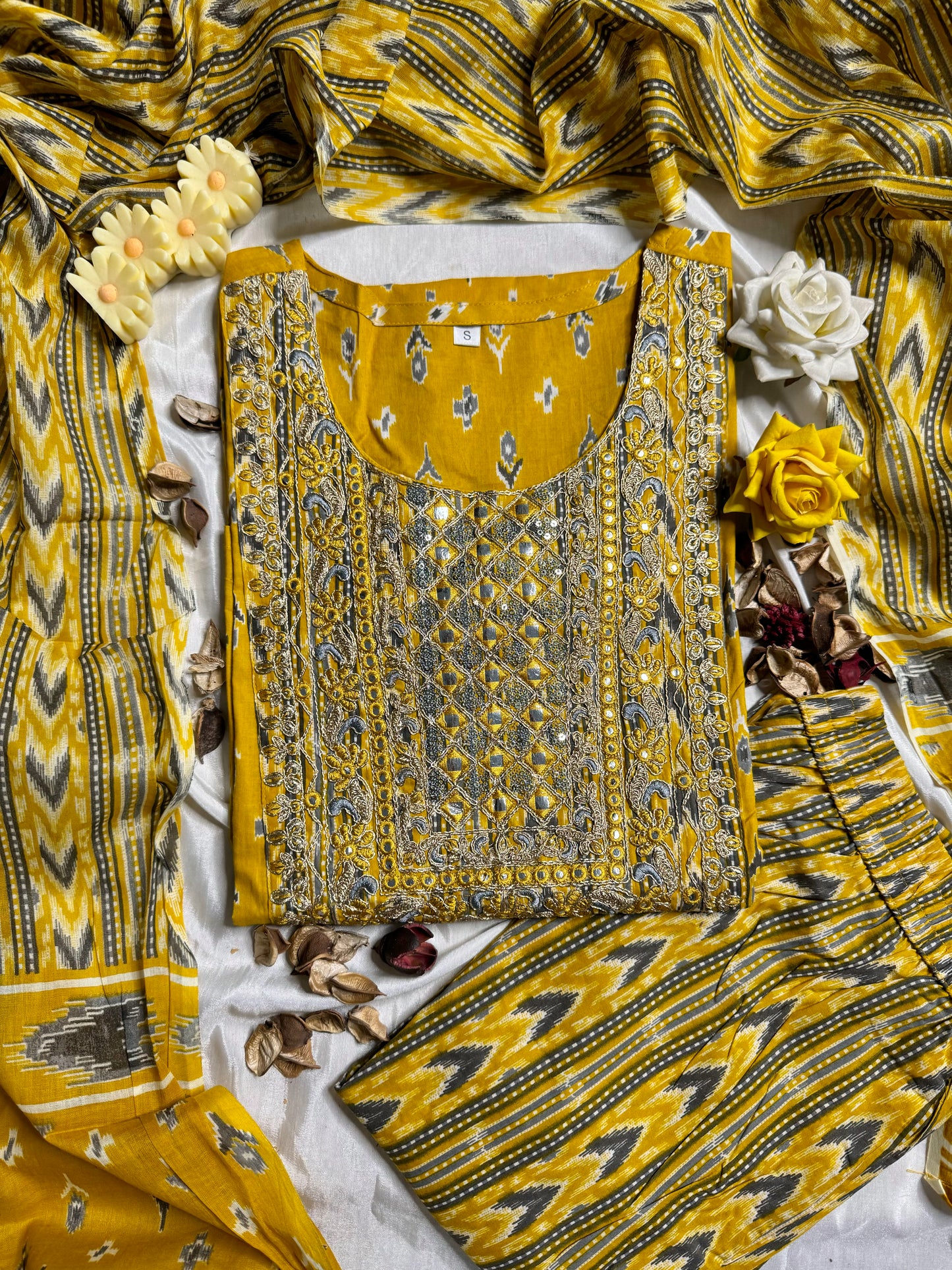 Mustard Ikkat Suit Set