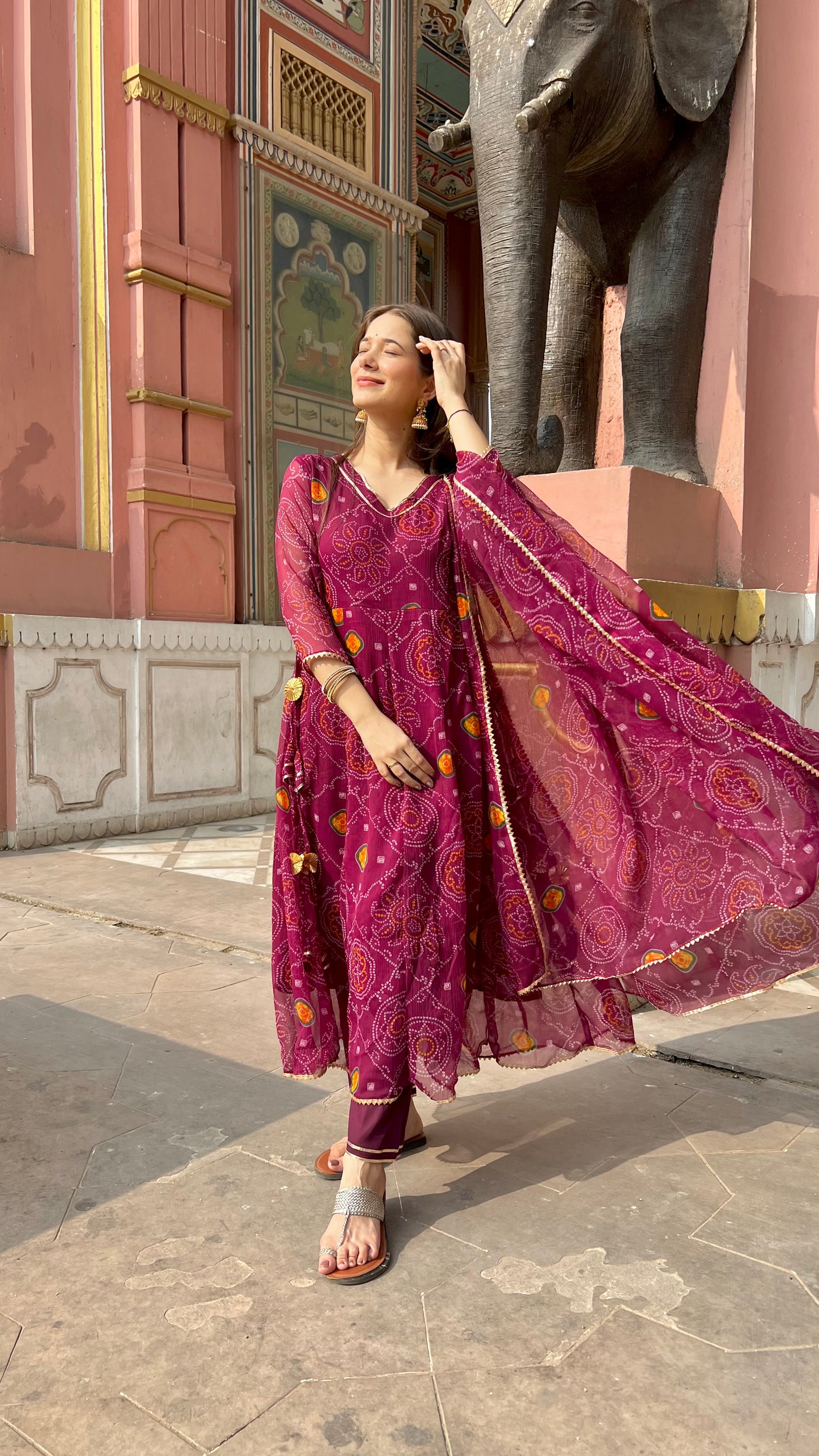 Plum Bandhani Suit Set