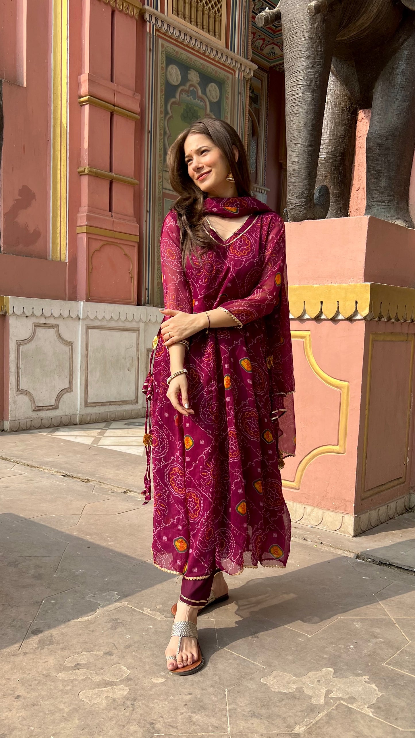 Plum Bandhani Suit Set