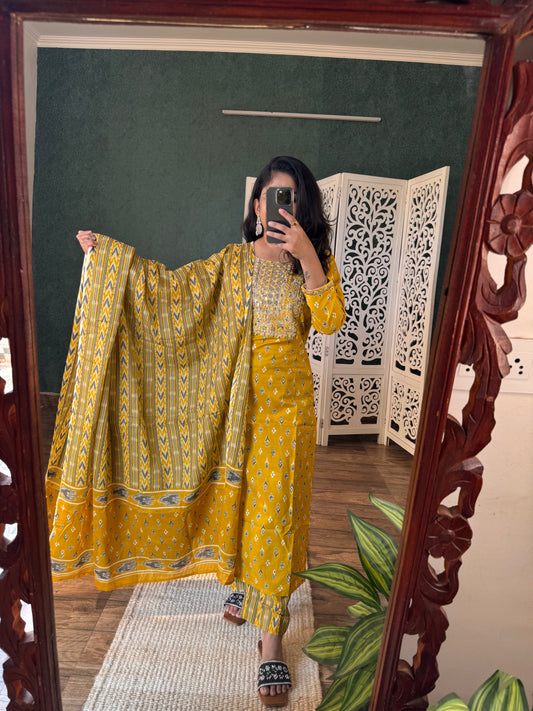Mustard Ikkat Suit Set