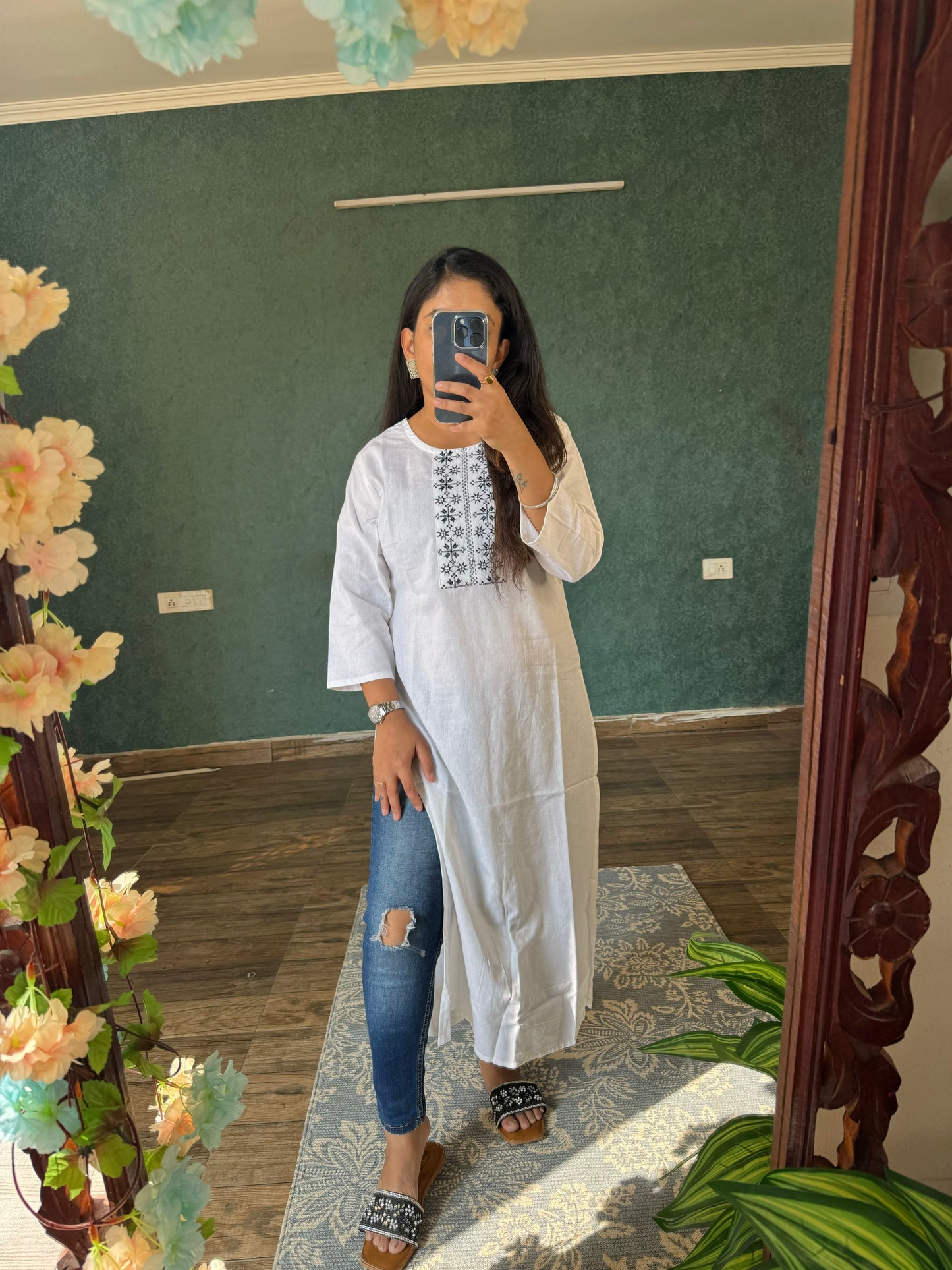 White embroidered kurti