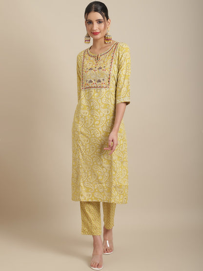 Yellow Floral Kurta Pants Set