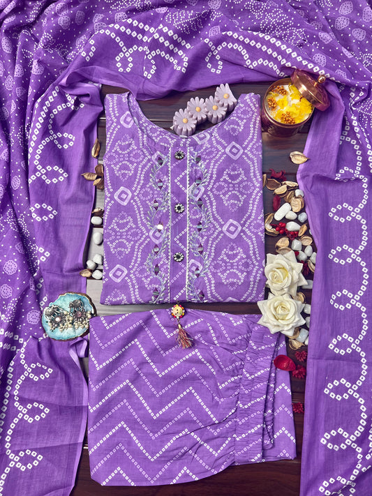 Lavender Bandhej Suit Set